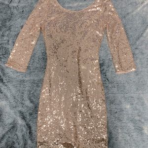 Lulu’s Delightful Ways Rose Gold Sequin Dress